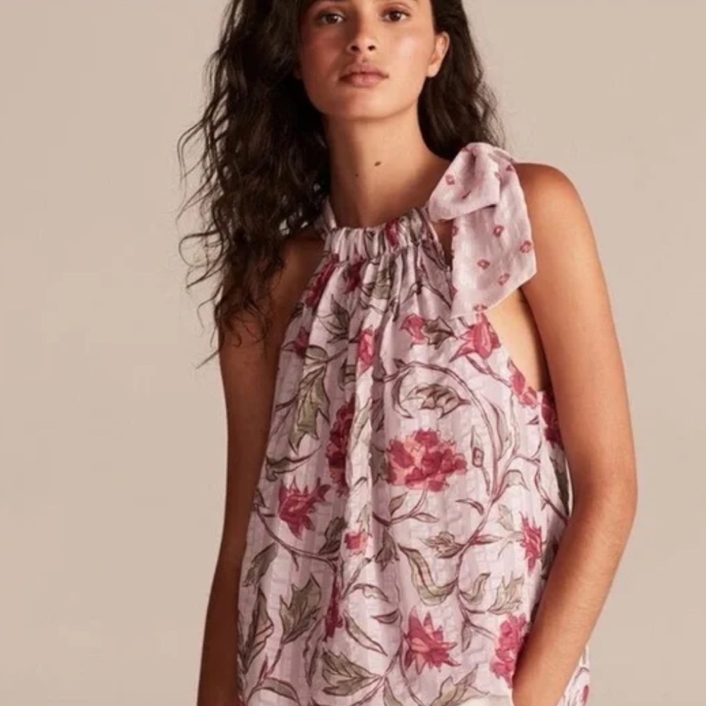 REBECCA TAYLOR - Zadie Fleur Silk Tie Sleeveless Blouse